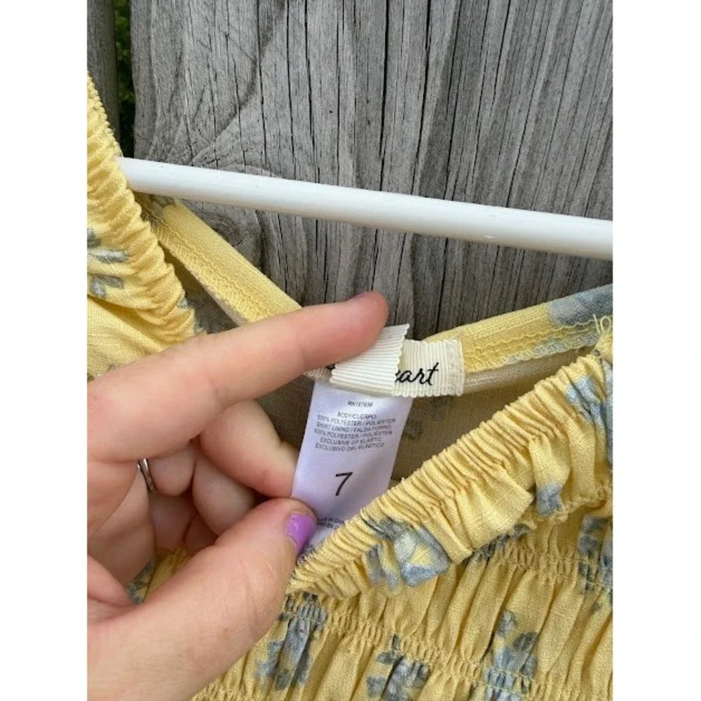 Cottagecore Floral Derek Heart Sun Dress 7 Yellow Smocked Puff Sleeve A-Line